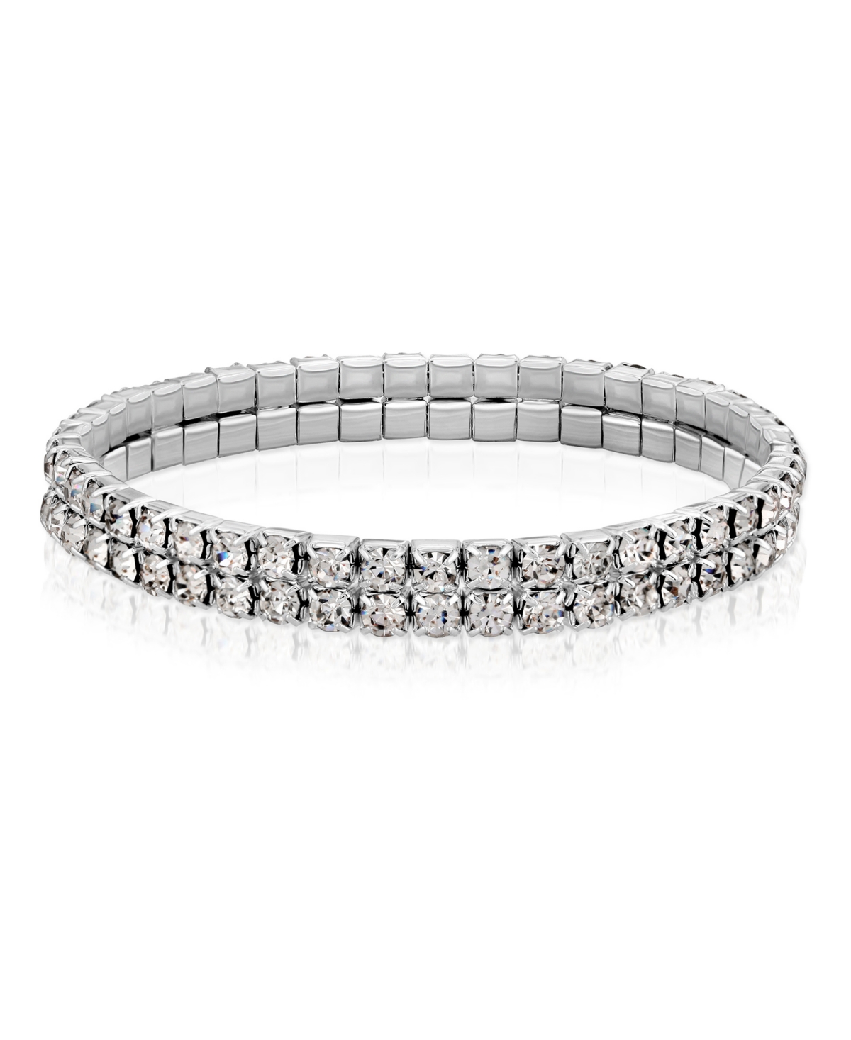 2028 Silver-tone Clear Crystal 2-row Rhinestone Stretch Bracelet