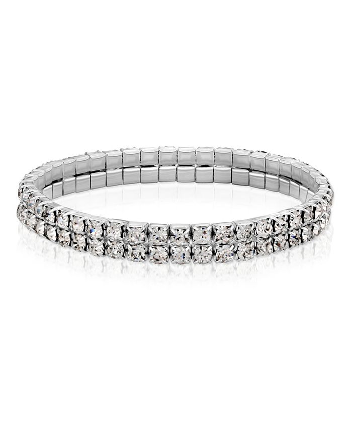 CLASSIC NEW Designer Silver Dots Metal Pink CZ Crystals Stretch Bracelet