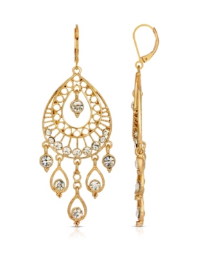 image of 2028 Gold-Tone Crystal Filigree Teardrop Earrings