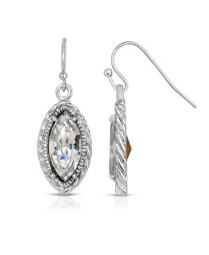 image of 2028 Silver-Tone Clear Crystal Navette-Shaped Earrings