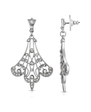 image of 2028 Silver-Tone Crystal Fan Filigree Drop Earrings
