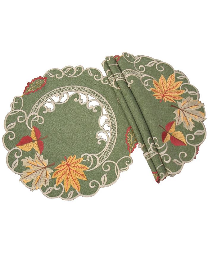Manor Luxe Delicate Leaves Embroidered Cutwork Fall Round Placemats