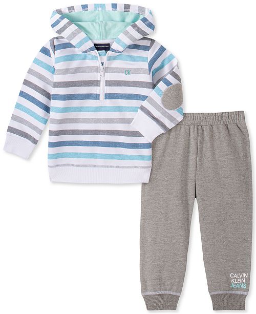 Calvin Klein Baby Boys 2 Pc Striped Hoodie Jogger Pants Set