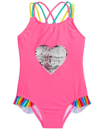 Solo Little Big Girls 1 Pc. Reversible Rainbow Sequin Swimsuit