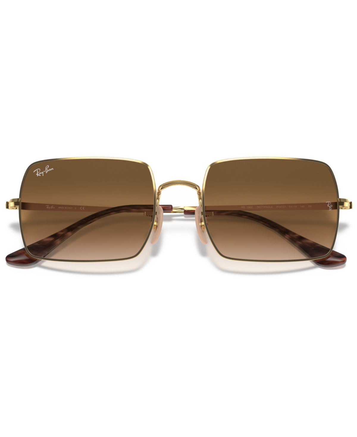 Ray Ban Rectangle 1969 Light Brown Gradient Unisex Sunglasses Rb1969 914751 54 In Gold,clear Gradient Brown