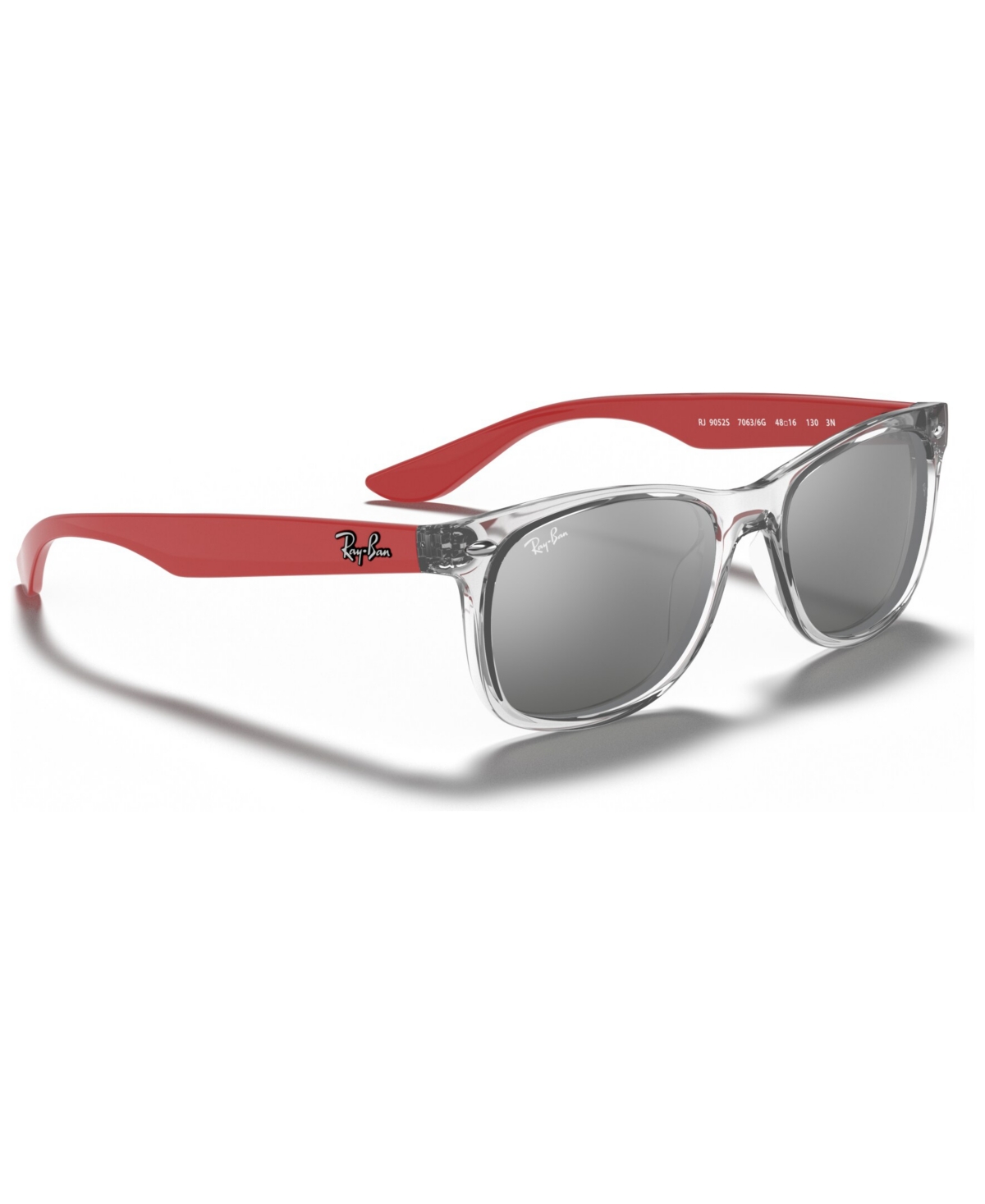 Ray-ban Jr . Kids Sunglasses, Rj9052s New Wayfarer (ages 11-13) In Transparent Grey,grey Mirror Silver