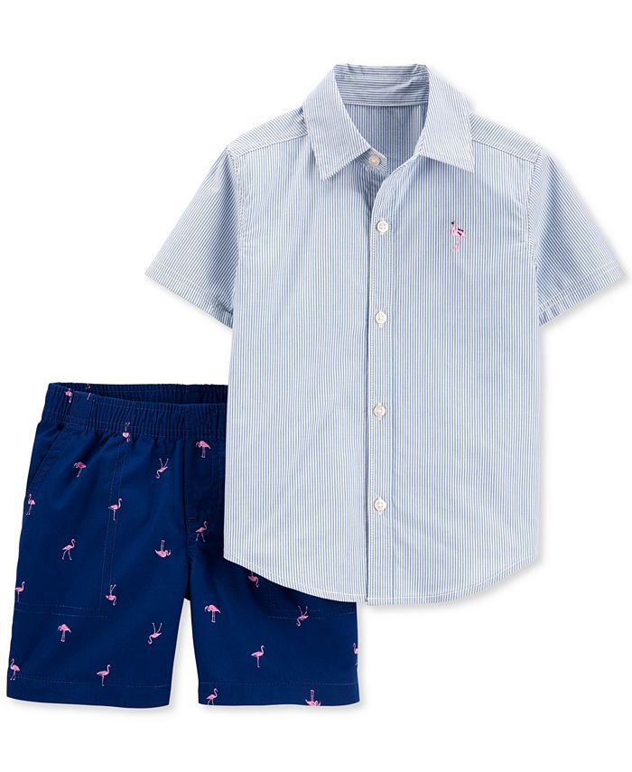 Carter's Baby Boys 2Pc. Flamingo Cotton Shirt & Shorts Set Macy's