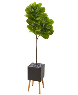 Nearly Natural - 71in. Fiddle Leaf Artificial Tree in Black Planter with Stand Real Touch