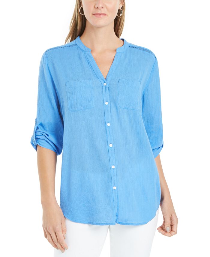 Charter Club Roll-Tab Button-Down Top, Created for Macy's - Macy's