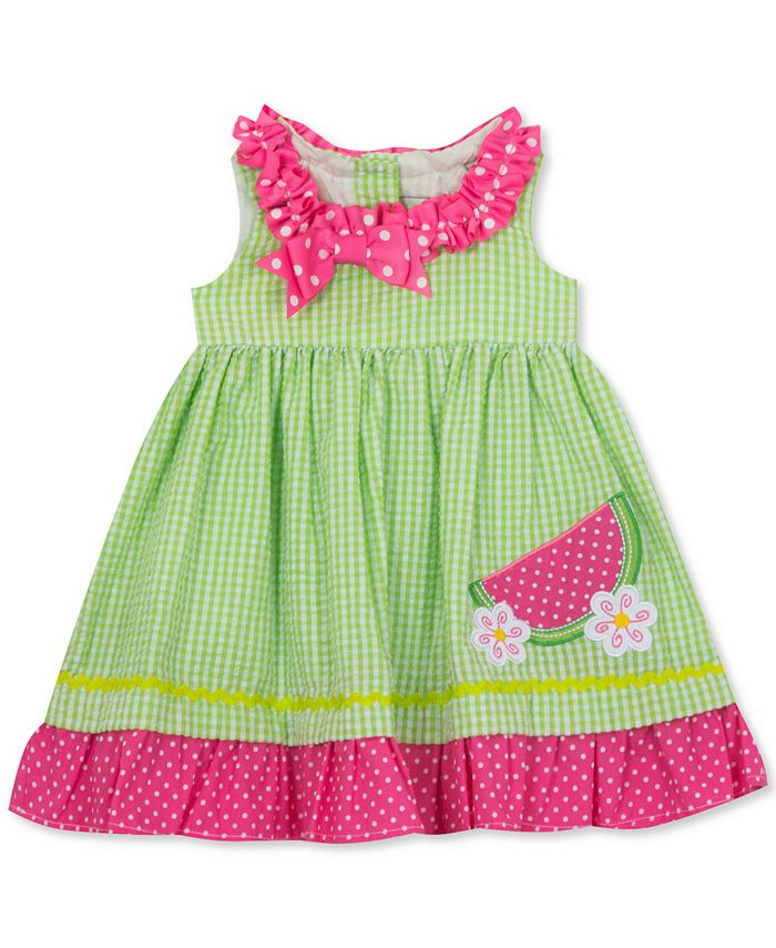 Rare Editions Baby Girls Ruffled Watermelon Seersucker Dress - Macy's