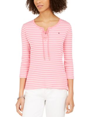 Cotton Ribbed Lace-Up Top