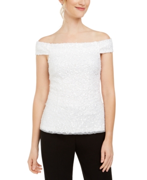 image of Adrianna Papell Sequined Off-The-Shoulder Top