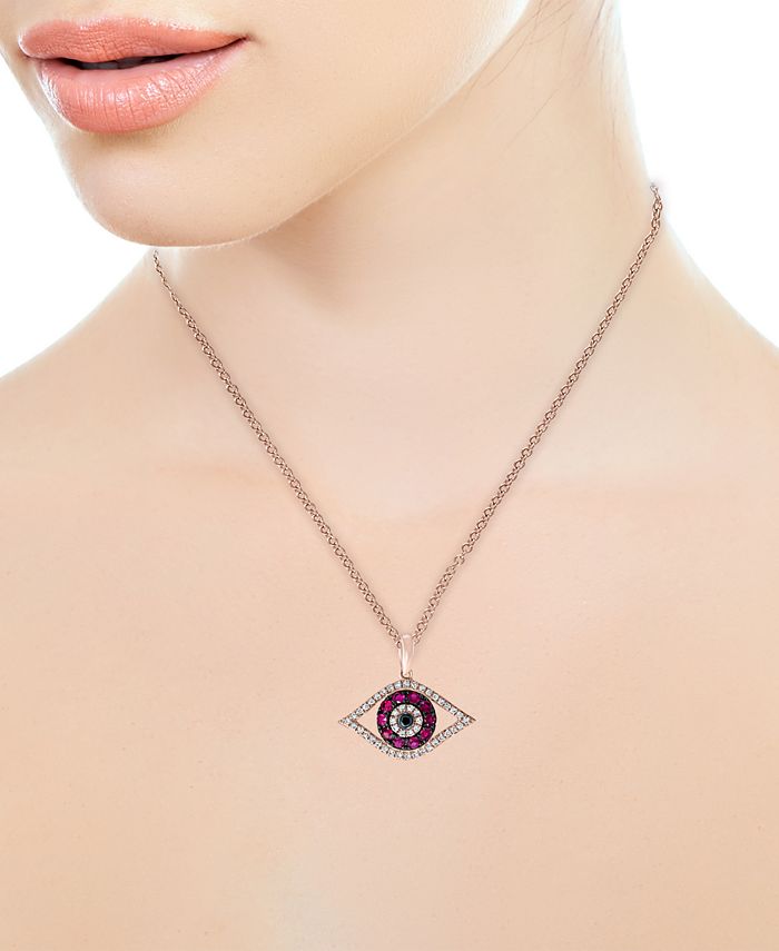 EFFY Collection - Ruby (1/4 ct. t.w.) & Diamond (1/8 ct. t.w.) 18" Evil Eye Pendant Necklace in 14k Rose Gold or 14k White Gold
