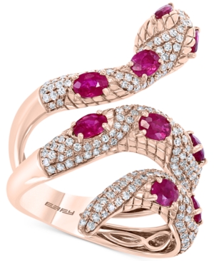 image of Effy Certified Ruby (1-7/8 ct. t.w.) & Diamond (7/8 ct. t.w.) Snake Ring in 14k Rose Gold