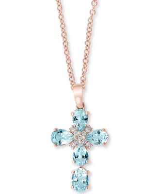 EFFY Collection - Aquamarine (2 ct. t.w.) & Diamond (1/10 ct. t.w.) 18" Pendant Necklace in 14k Rose Gold