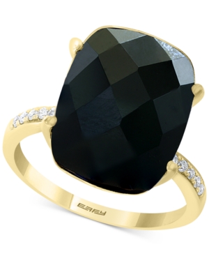 image of Effy Onyx & Diamond (1/20 ct. t.w.) Statement Ring in 14k Gold