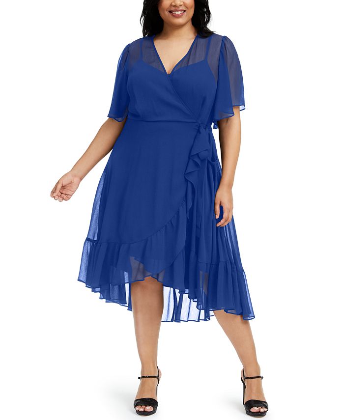 Calvin Klein Plus Size Asymmetrical Ruffled Chiffon Dress - Macy's