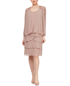 Sl Fashions Embellished Tiered-Hem Dress & Jacket