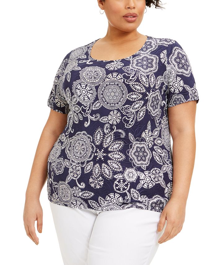 JM Collection Plus Size Printed Jacquard Top, Created for Macy's - Macy's