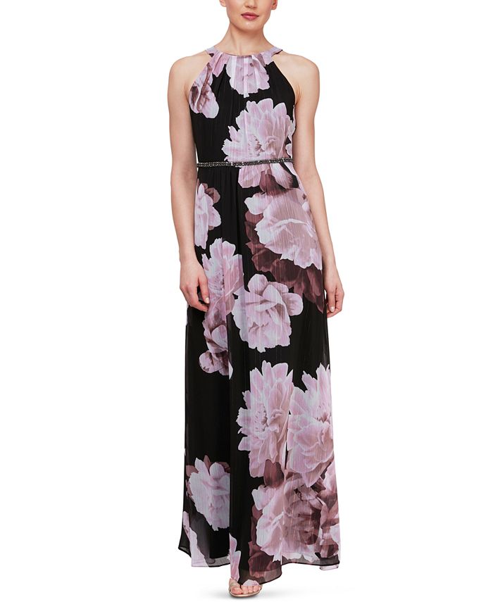 SL Fashions Embellished Floral-Print Gown - Macy's