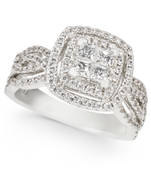 image of Diamond Princess Halo Cluster Engagement Ring (1-1/3 ct. t.w.) in 14k White Gold