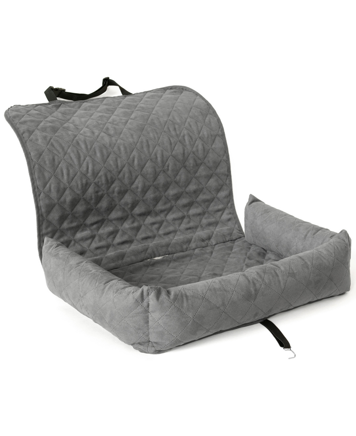 Co-Pilot Quilted Bolster Car Seat for Pet, Travel Dog Bed for Back Seat, Detachable and Comfortable - Gray