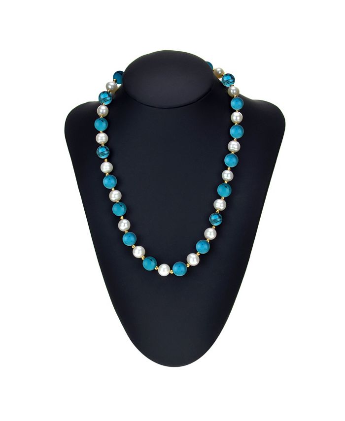 Macy's White Freshwater Cultured Pearl (9-9.5mm) with Turquoise Howlite ...