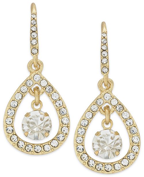 ABS by Allen Schwartz Earrings, GoldTone Pave Crystal Small Teardrop