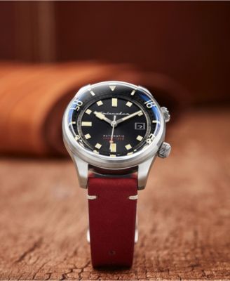 Men's Bradner Automatic Red Genuine Leather Strap Watch 42mm