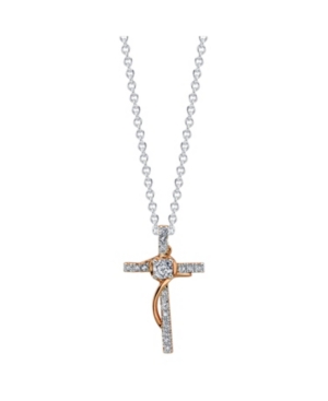 image of Gratitude & Grace Rose Gold Two-Tone Cubic Zirconia Cross Pendant Necklace
