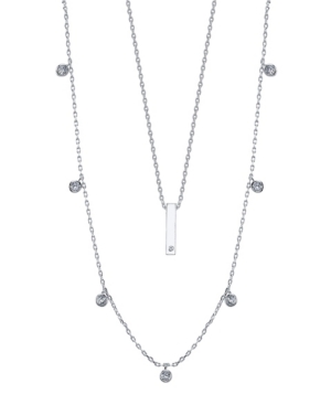 image of Unwritten Fine Silver Plated Cubic Zirconia Bar Duo Necklace with Beaded Secondary Chain