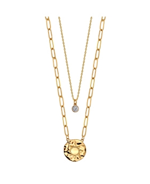 image of Unwritten Gold Flash Plated Sun Disk Layered Pendant Necklace with Cubic Zirconia Pendant