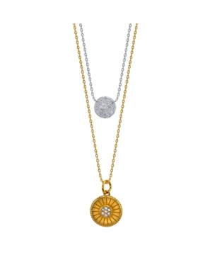 image of Unwritten Two-Tone Cubic Zirconia Pave Disc and Gold Fine Plated Silver Sun Layer Necklace