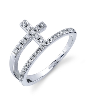 Unwritten Crystal Cross Bypass Ring In Silver Plate Or Gold-tone