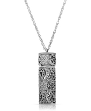 image of 2028 Antique-like Pewter Filigree Covered Glass Vial Necklace
