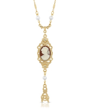 image of 2028 Carnelian Oval Cameo with Faux Imitation Pearls Necklace
