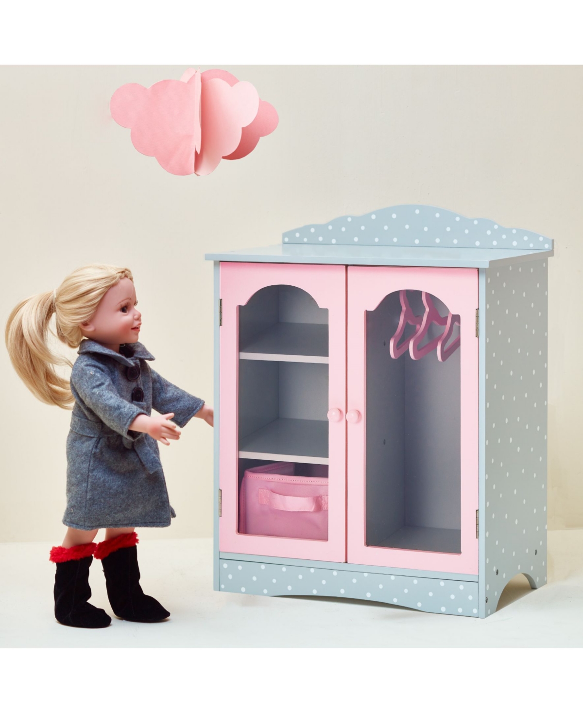 Shop Redbox Olivia's Little World Polka Dots Princess 18" Doll Fancy Closet In Grey