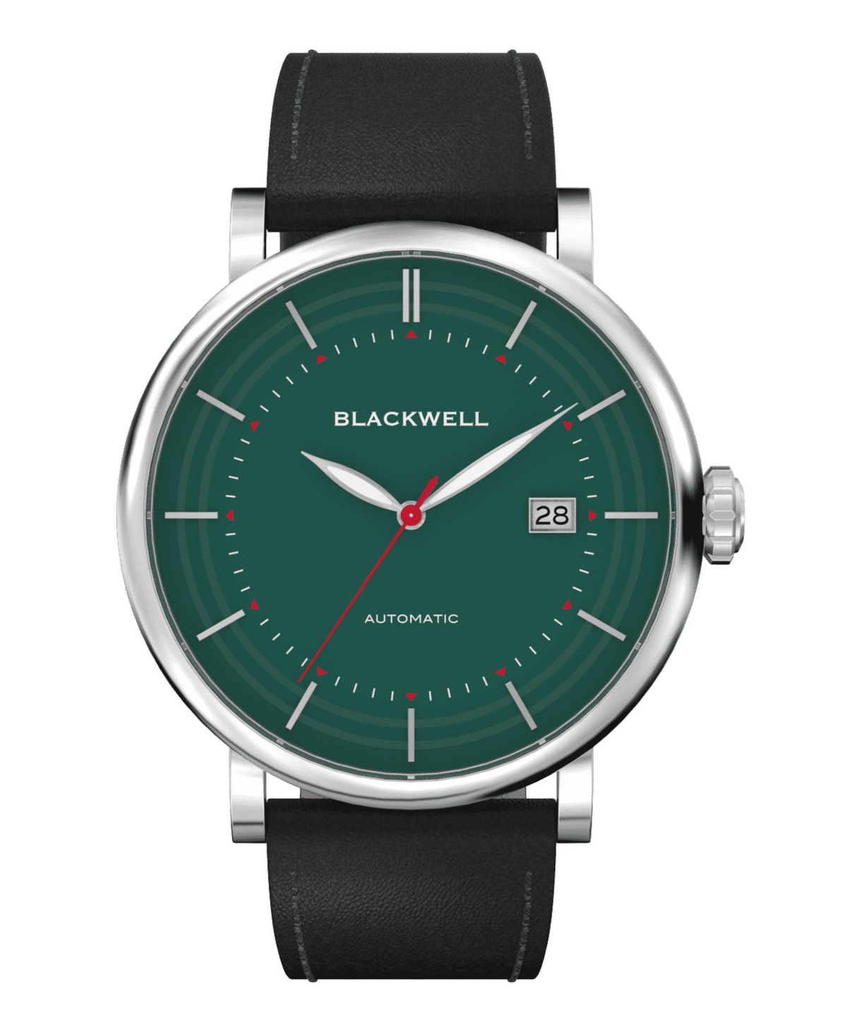 Green Dial with Silver Tone Steel and Black Leather Watch 44 mm - Black