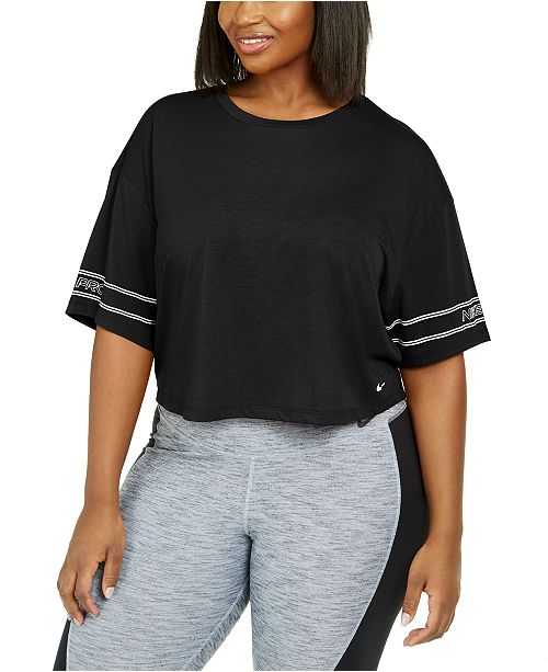 Nike Plus Size Logo Sleeve Dri Fit Cropped T Shirt Reviews Tops Plus Sizes Macy S