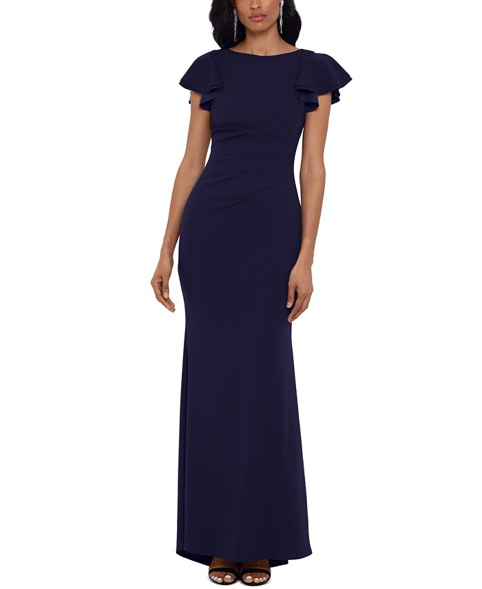 Betsy & Adam Petite Ruched Ruffled-Sleeve Gown - Macy's