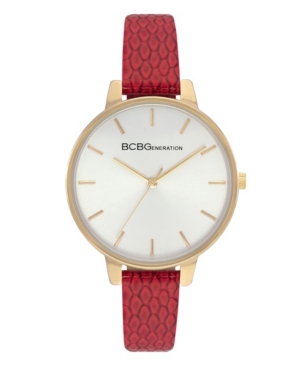 image of BCBGeneration Ladies 3 Hands Slim Red Genuine Leather Strap Watch, 36 mm Case