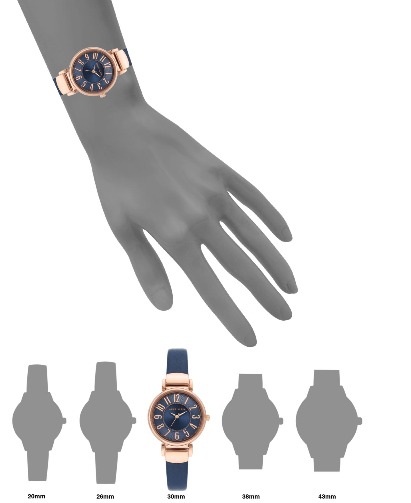 Женские часы Anne Klein Navy Blue Leather Strap Watch 30mm — фото 4