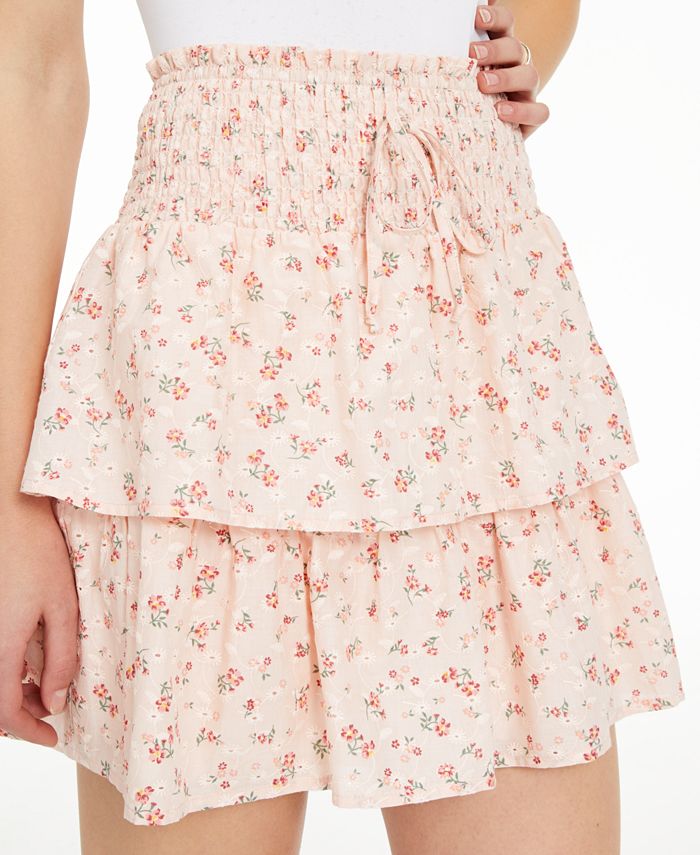 Be Bop Juniors' Printed Tiered Eyelet Mini Skirt - Macy's