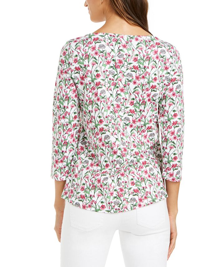 Charter Club Cotton Floral-Print Boat-Neck Top, Created for Macy's - Macy's