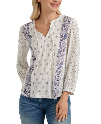 Lucky Brand Floral Print Tie Neck Top Macy s