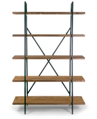 Ailis 71.5" Leaning Etagere Pine Wood Metal Frame Bookcase Five-Shelf Media Tower