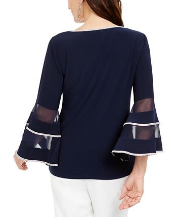 MSK Illusion Rhinestone Bell-Sleeve Top & Reviews - Tops - Women - Macy's