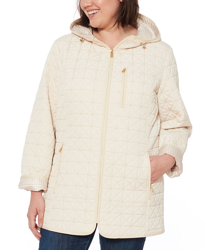 Jones New York Plus Size Water-Resistant Hooded Quilted ...