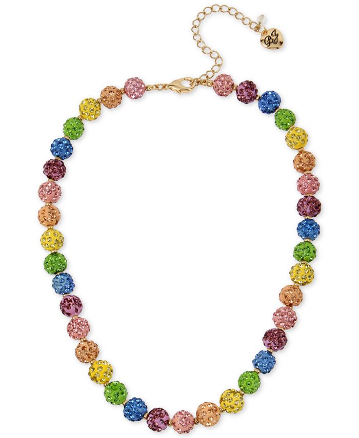 Betsey Johnson Gold-Tone Multicolor Pavé Fireball Collar Necklace, 17 ...
