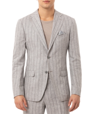 Tallia Men's Slim-Fit Wide Stripe Light Gray Linen Suit Separate Jacket